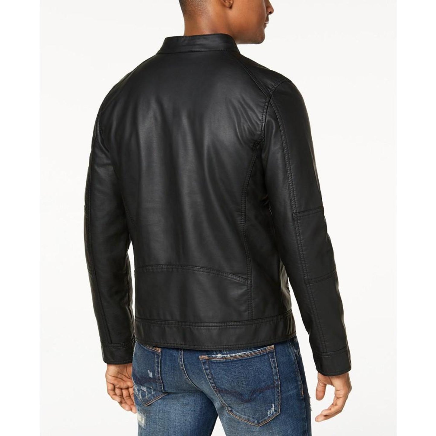 Men's Faux-Leather Detachable-Hood Motorcycle Jacket