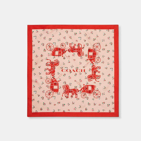 Coach Outlet Horse And Carriage Tea Rose Print Silk Bandana