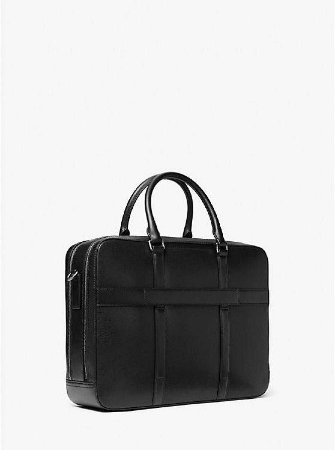 Cooper Textured Faux Leather Double-Gusset Briefcase