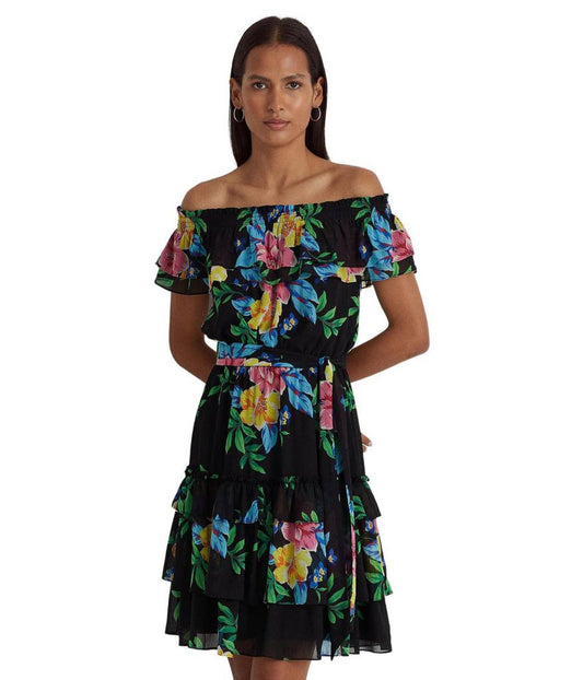 Floral Georgette Off-the-Shoulder Dress