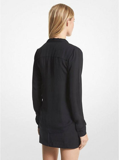 Viscose Blend Tie-Neck Blouse