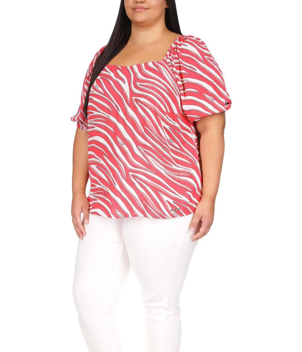 Plus Size Zebra Square Neck Top