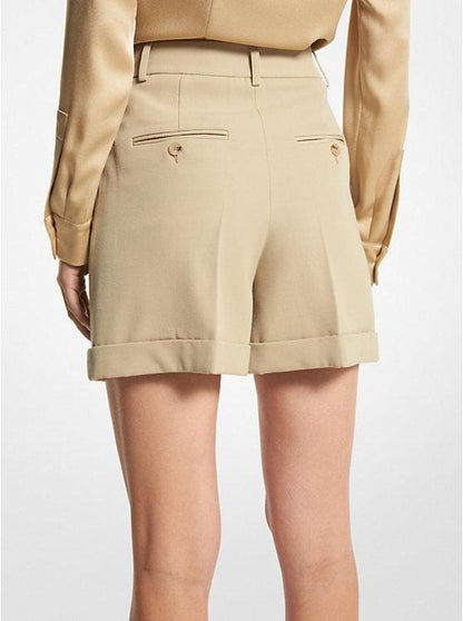 Wool Gabardine Pleated Cuff Shorts