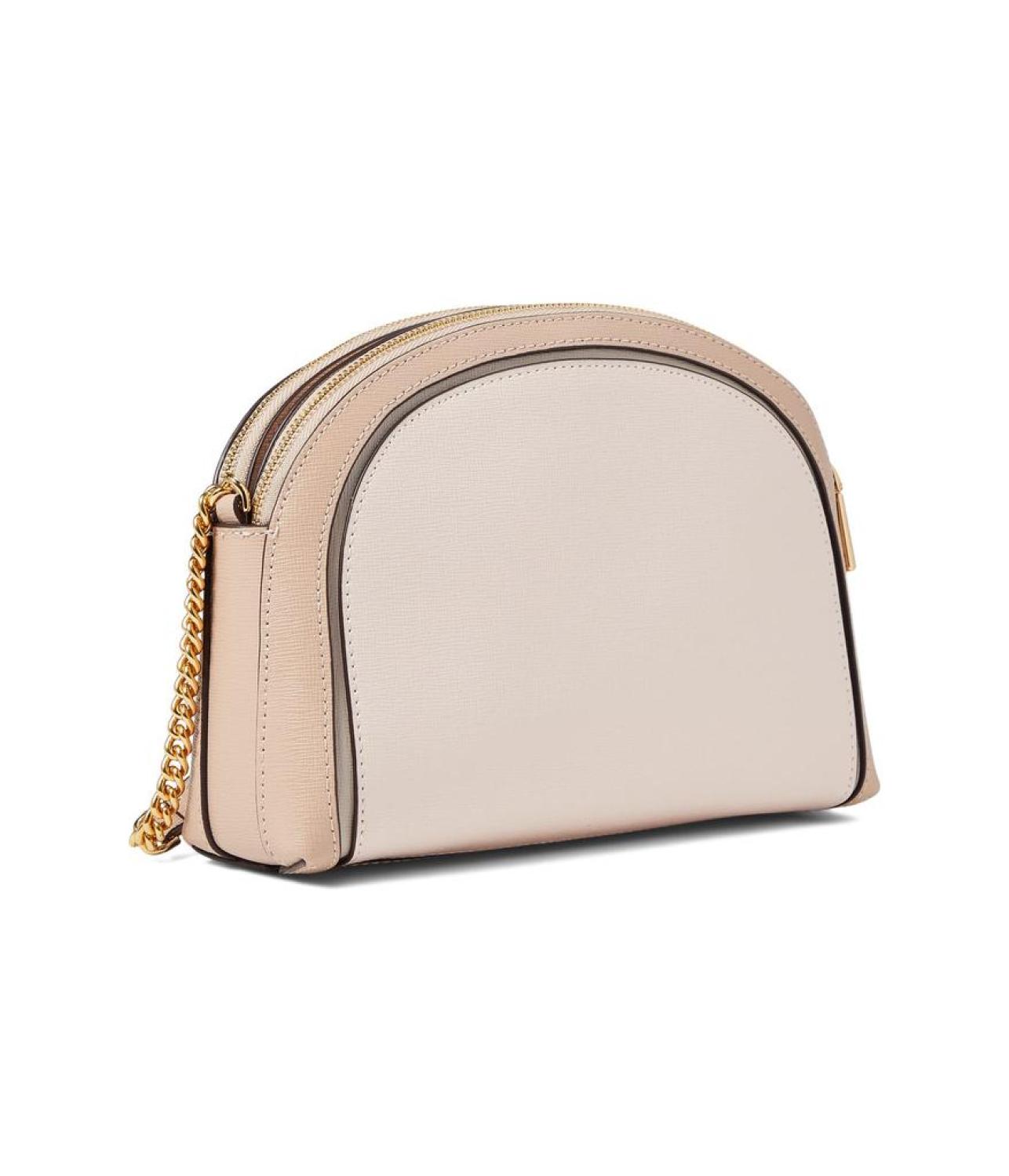 Morgan Color-Blocked Saffiano Leather Double Zip Dome Crossbody