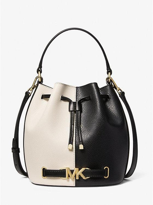 Reed Medium Two-Tone Pebbled Leather Bucket Bag