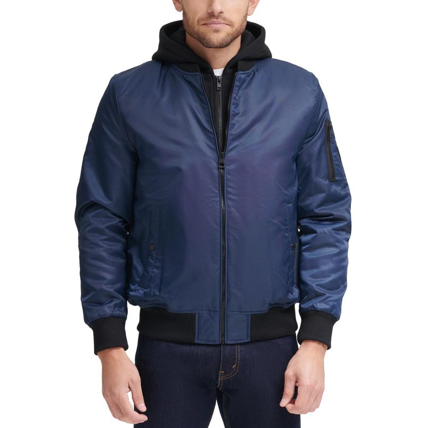 Men's Bomber Jacket with Removable Hooded Inset