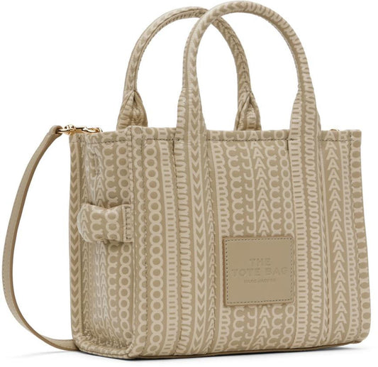 Khaki 'The Monogram Leather Small' Tote