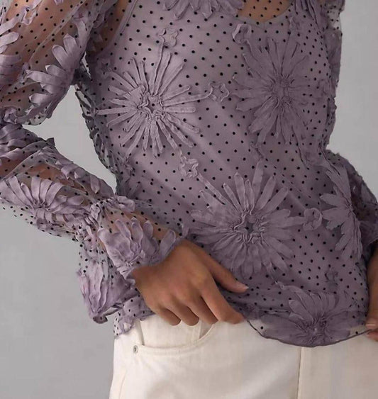 Lace Floral Blouse In Grey