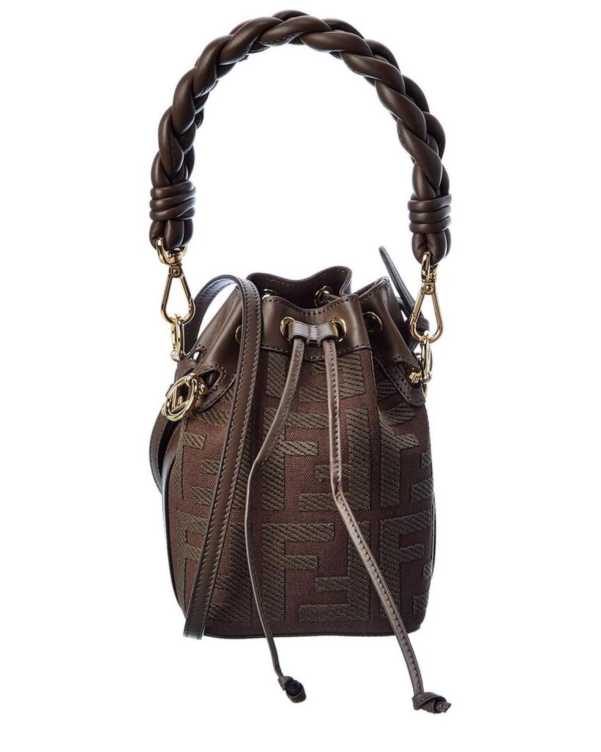 FENDI Mon Tresor Mini Canvas & Leather Bucket Bag