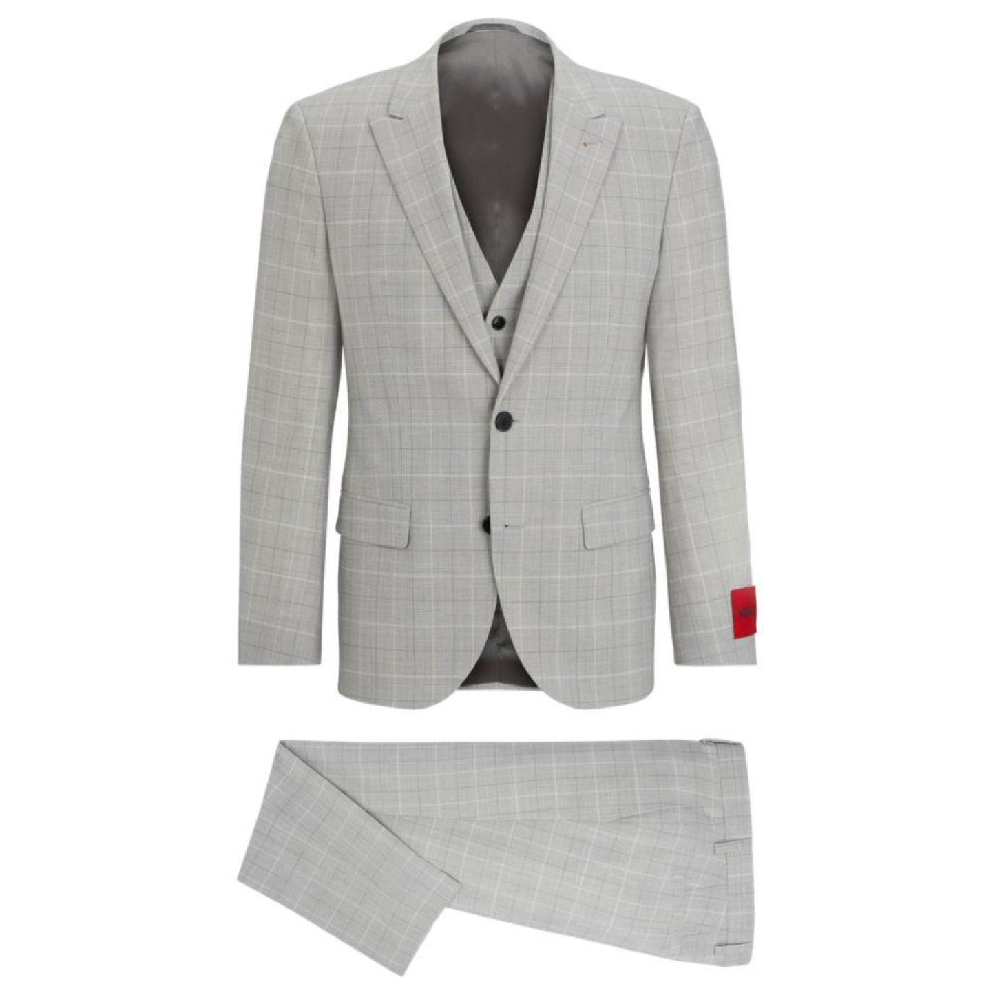 Three-piece slim-fit suit in checked stretch fabric