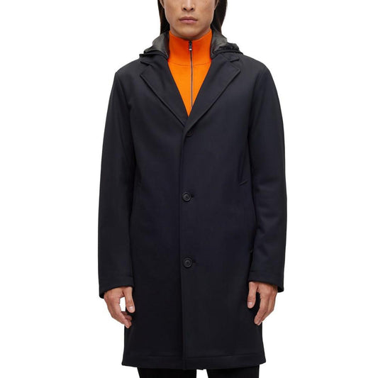 Men's Relaxed-Fit Coat with Contrast Hood in Performance Stretch