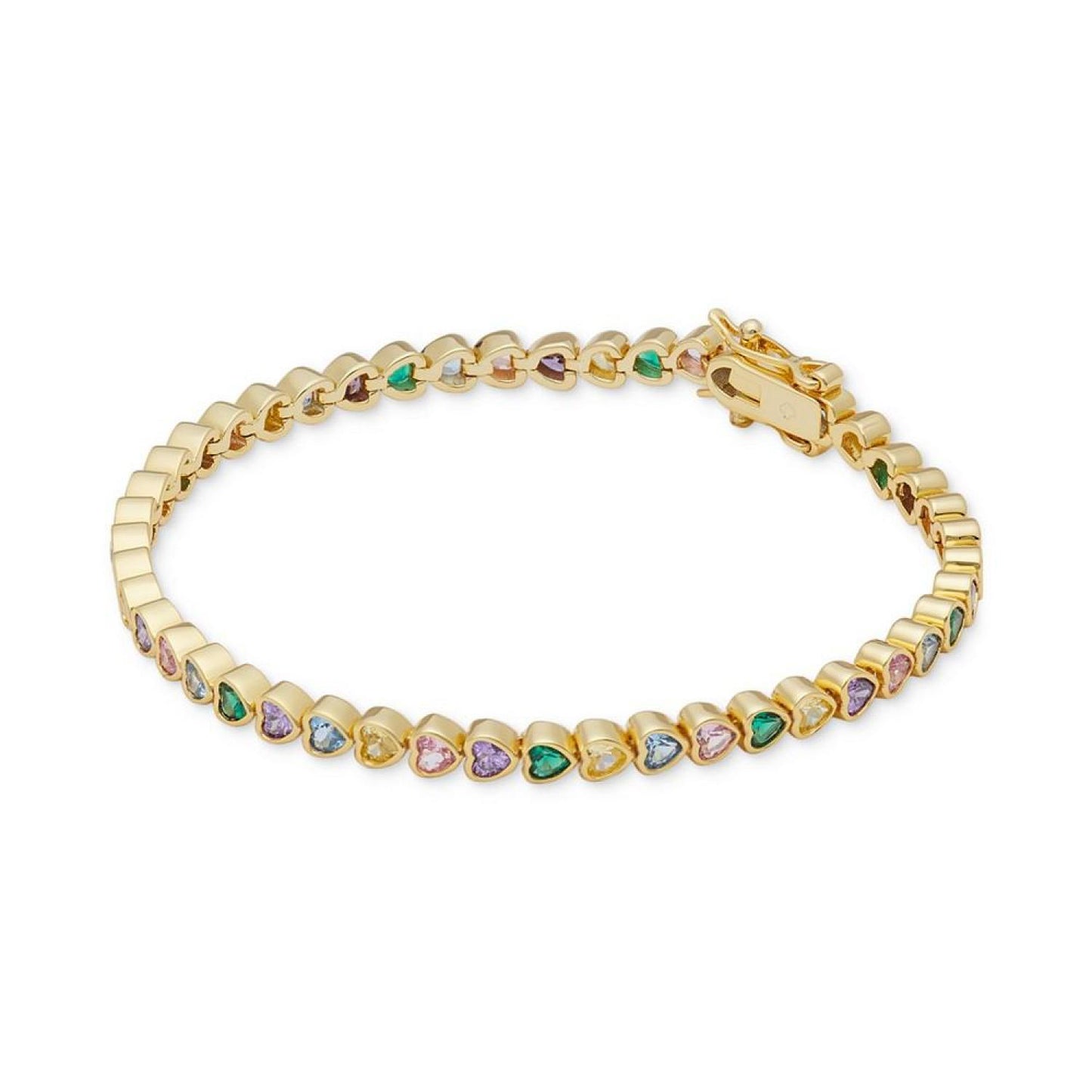 Gold-Tone Multicolor Mixed Stone Heart Tennis Bracelet