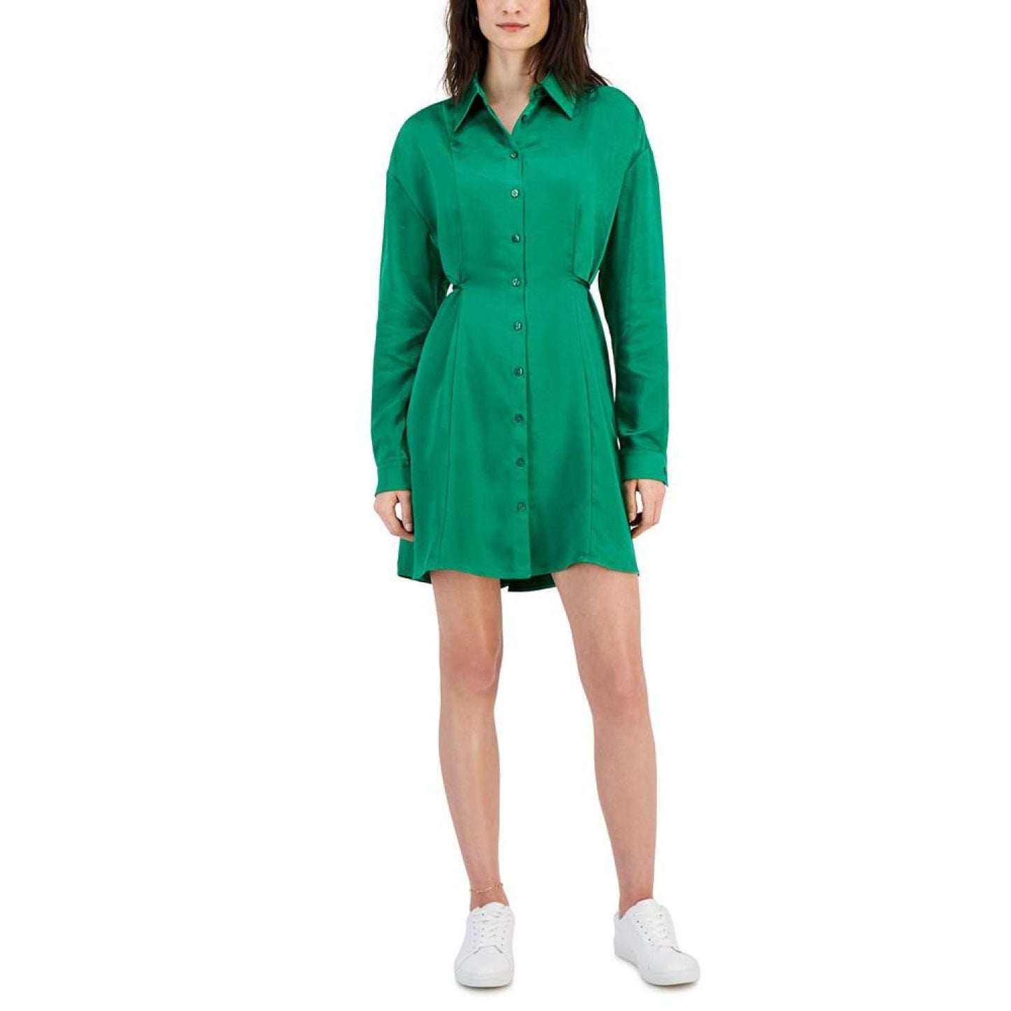 Women's Long Sleeve Silky Button-Down Dress