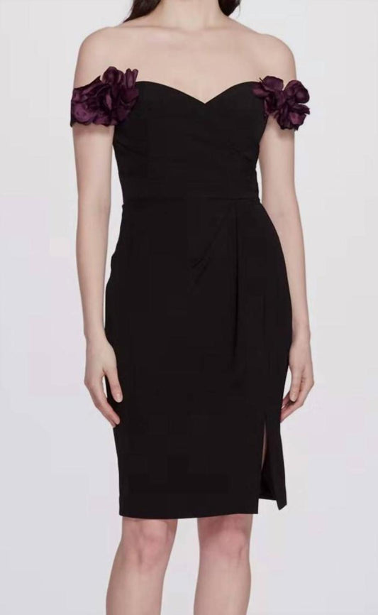 Off Shoulder Draped Cocktail Dress In Black