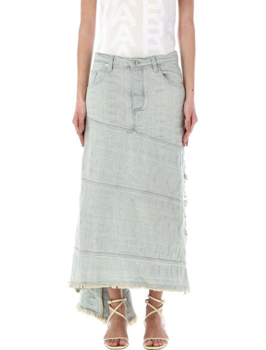 Marc Jacobs Monogram Frayed Edge Denim Skirt