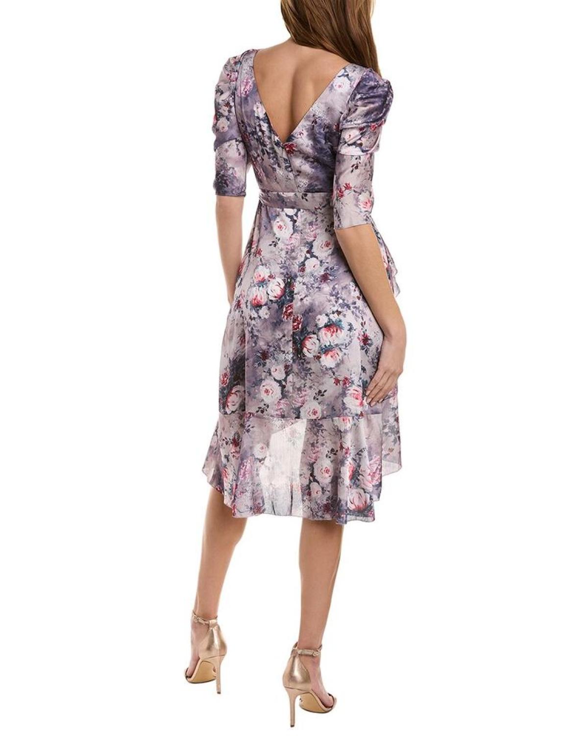 Marchesa Notte Floral Textured Charmeuse Midi Dress