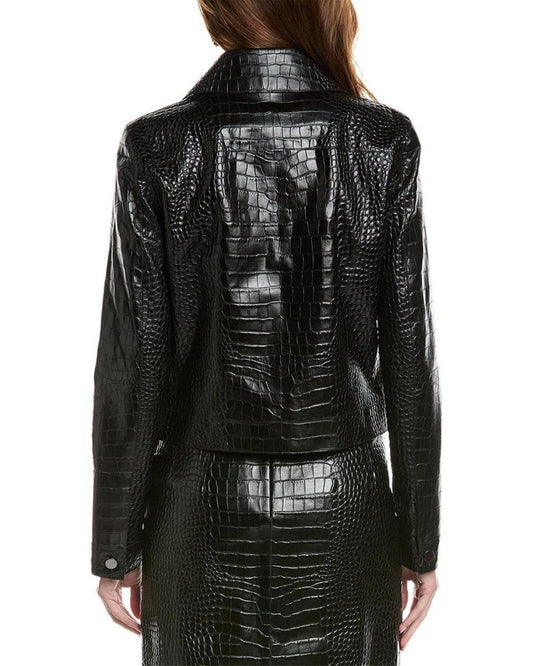 Michael Kors Collection Croc-Embossed Leather Jacket