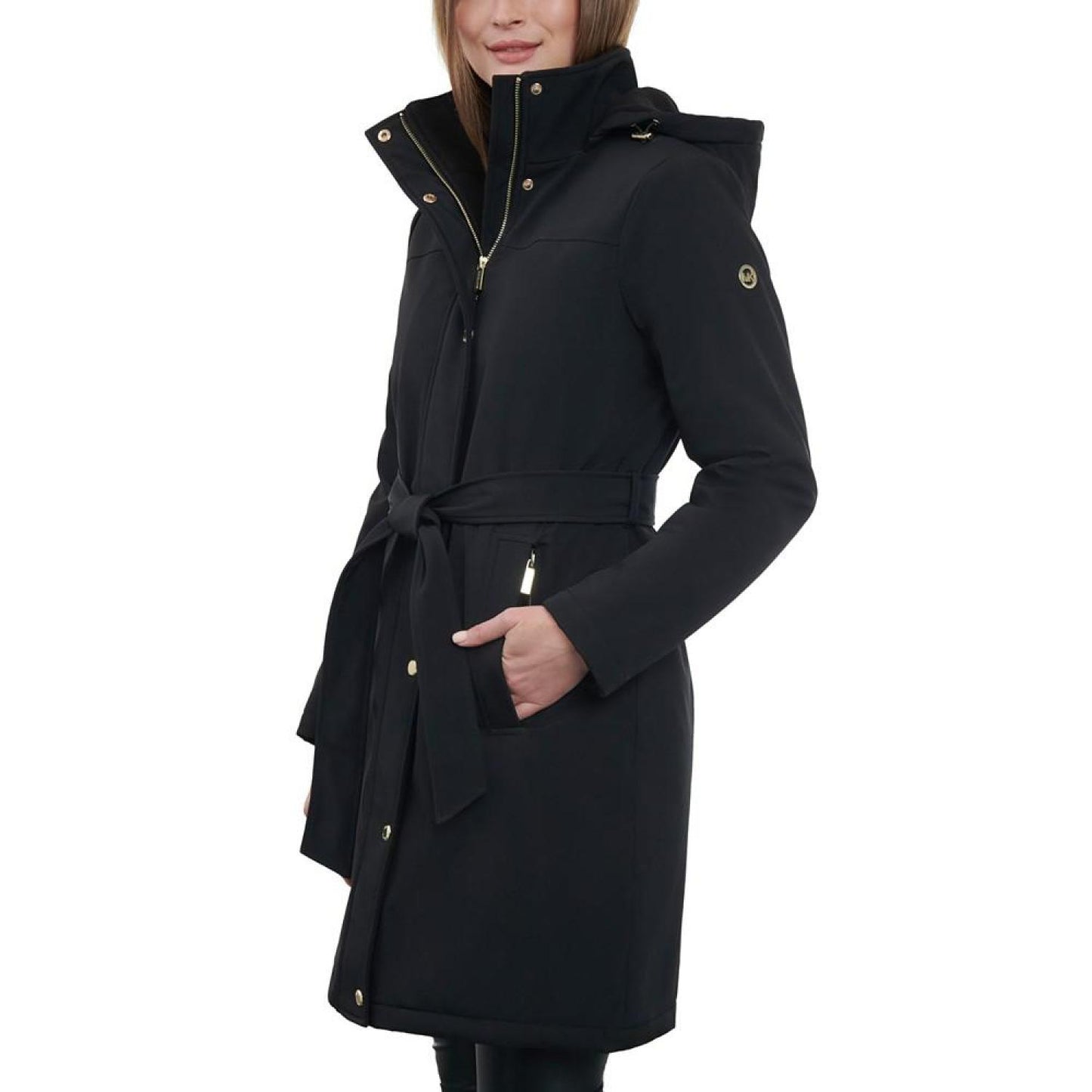 Women's Petite Hooded Belted Raincoat, Created for Macy's