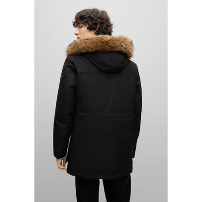 Water-repellent down jacket with faux-fur trimmed hood