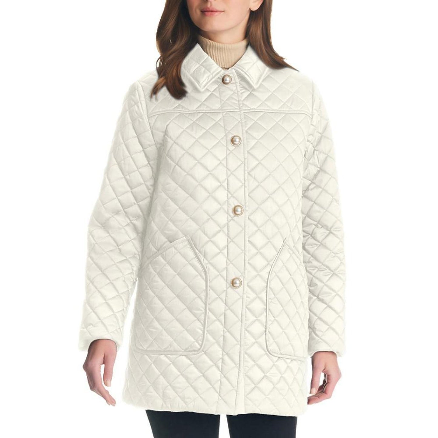 Women's Imitation-Pearl-Button Quilted Coat