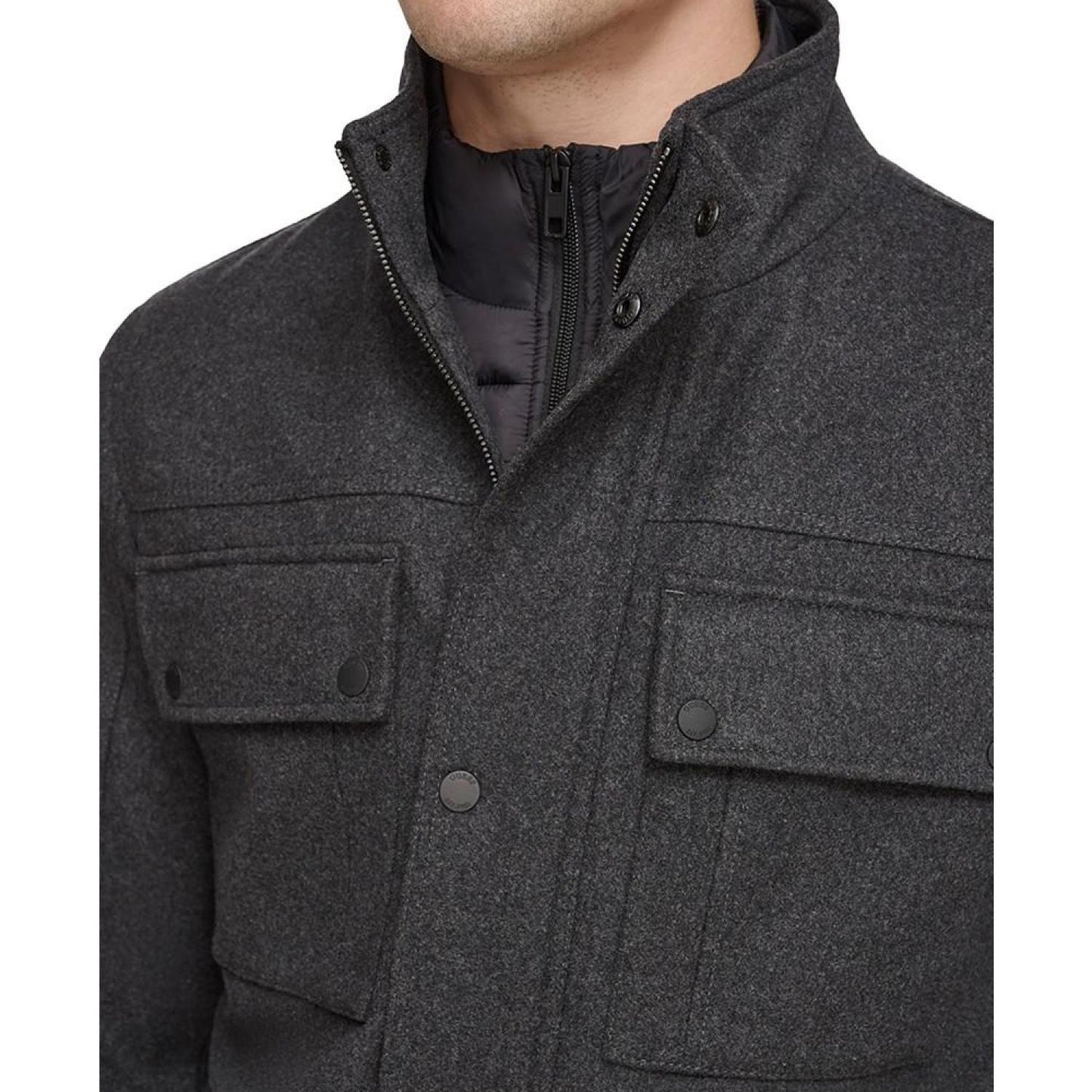 Men's Water-Repellent Jacket with Zip-Out Quilted Puffer Bib