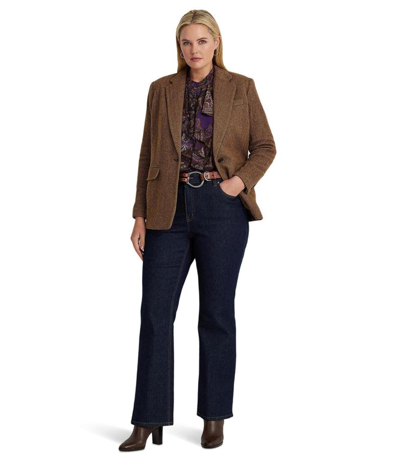 Plus-Size Wool-Blend Herringbone Blazer