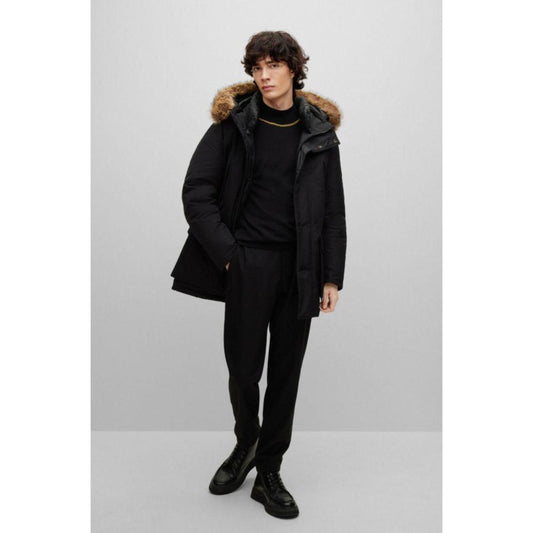 Water-repellent down jacket with faux-fur trimmed hood