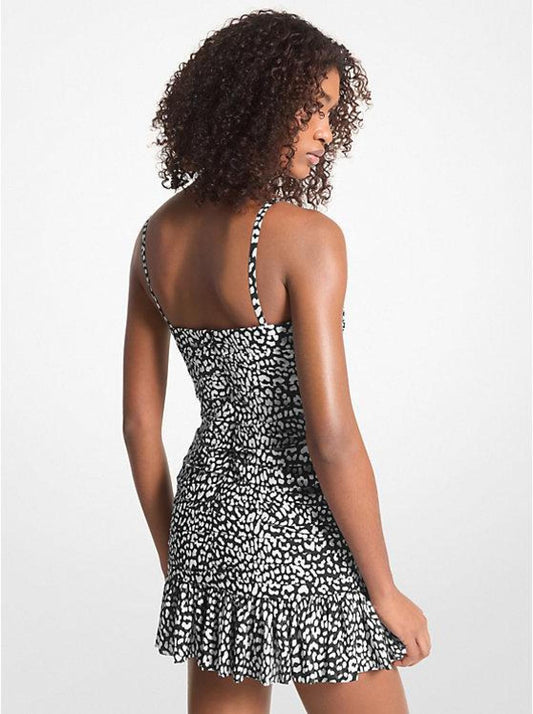 Graphic Leopard Print Georgette Bustier Dress