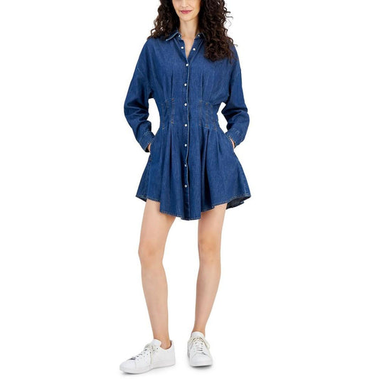 Women's Pleated-Waist Denim Shirtdress