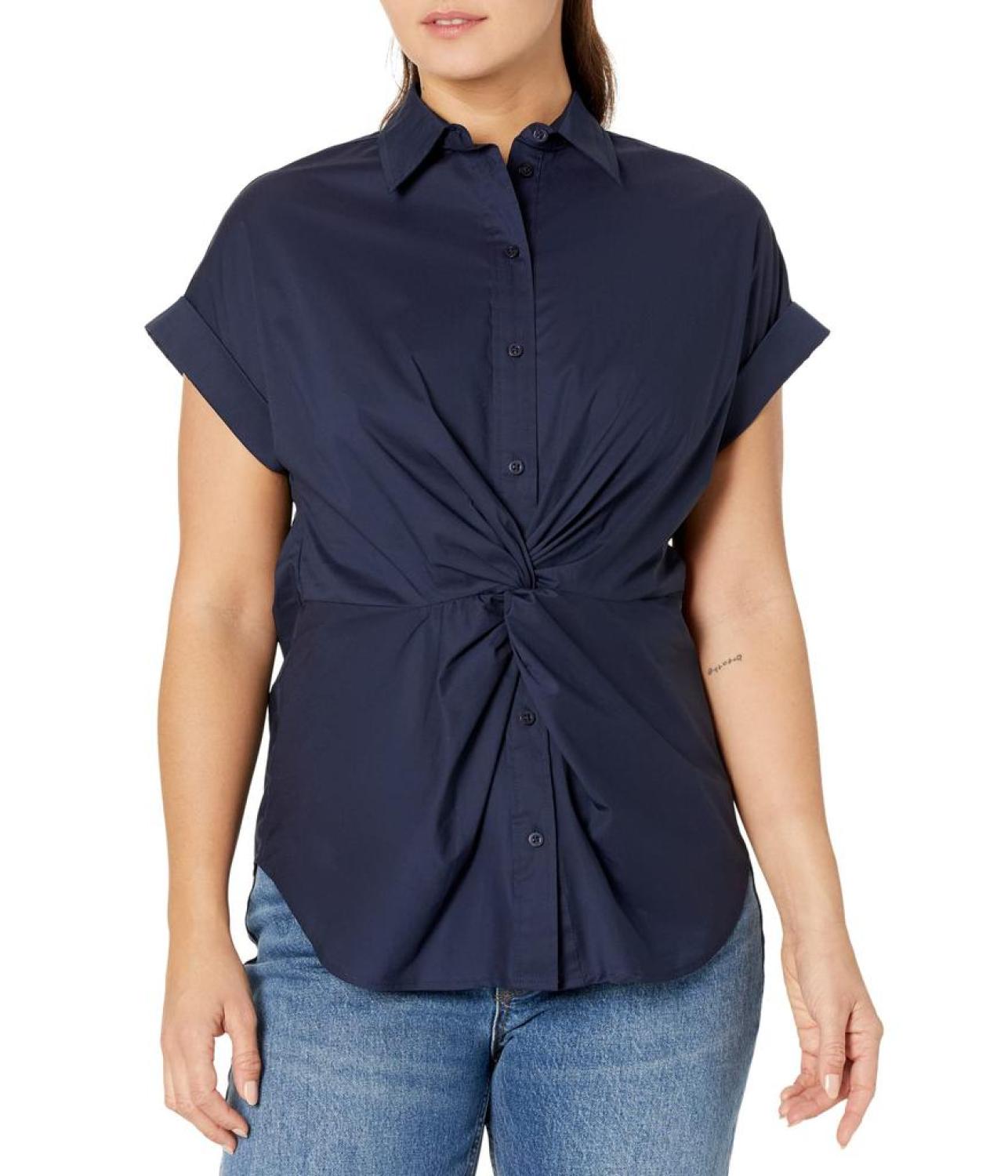 Petite Twist-Front Cotton Short Sleeve Shirt