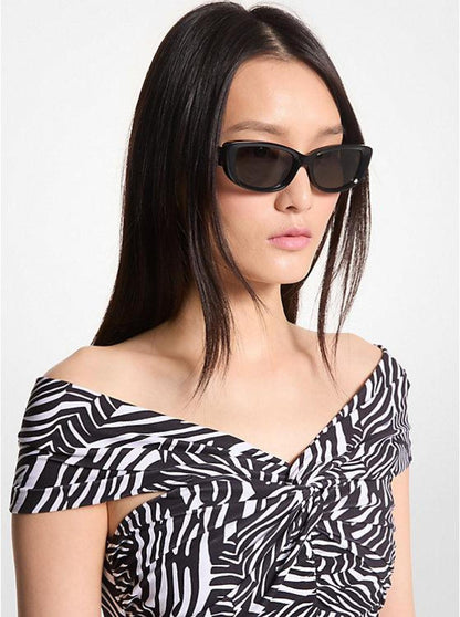 Zebra Print Stretch Matte Jersey Off-The-Shoulder Dress