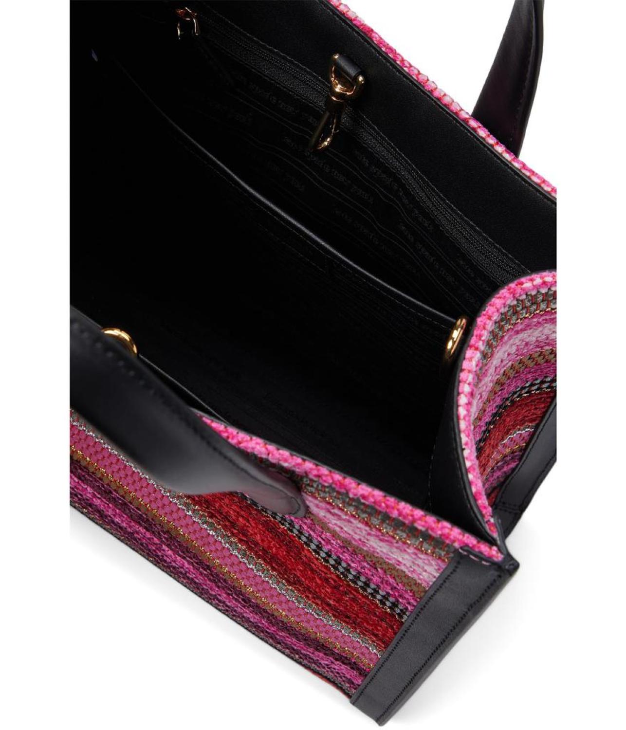 Manhattan Striped Metallic Fabric Small Tote