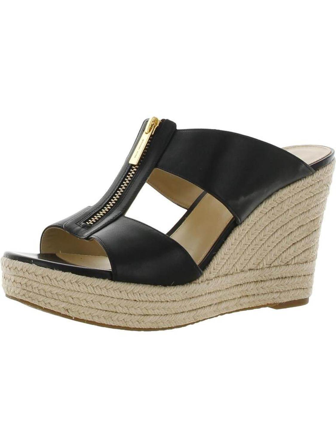 Womens Leather Wedge Espadrilles