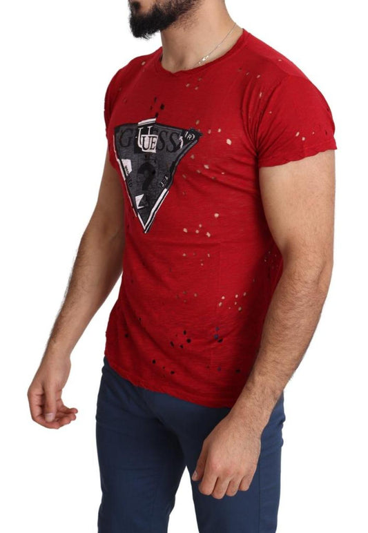 Guess  Cotton Logo Print Men Casual Top Perforated Men's T-shirt