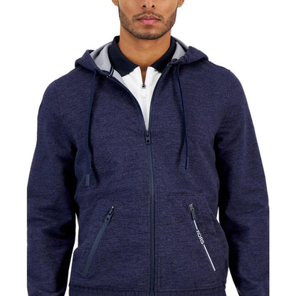 Men's Athletic-Fit Wrinkle-Resistant Performance Stretch Mixed-Media Full-Zip Tracksuit Hoodie