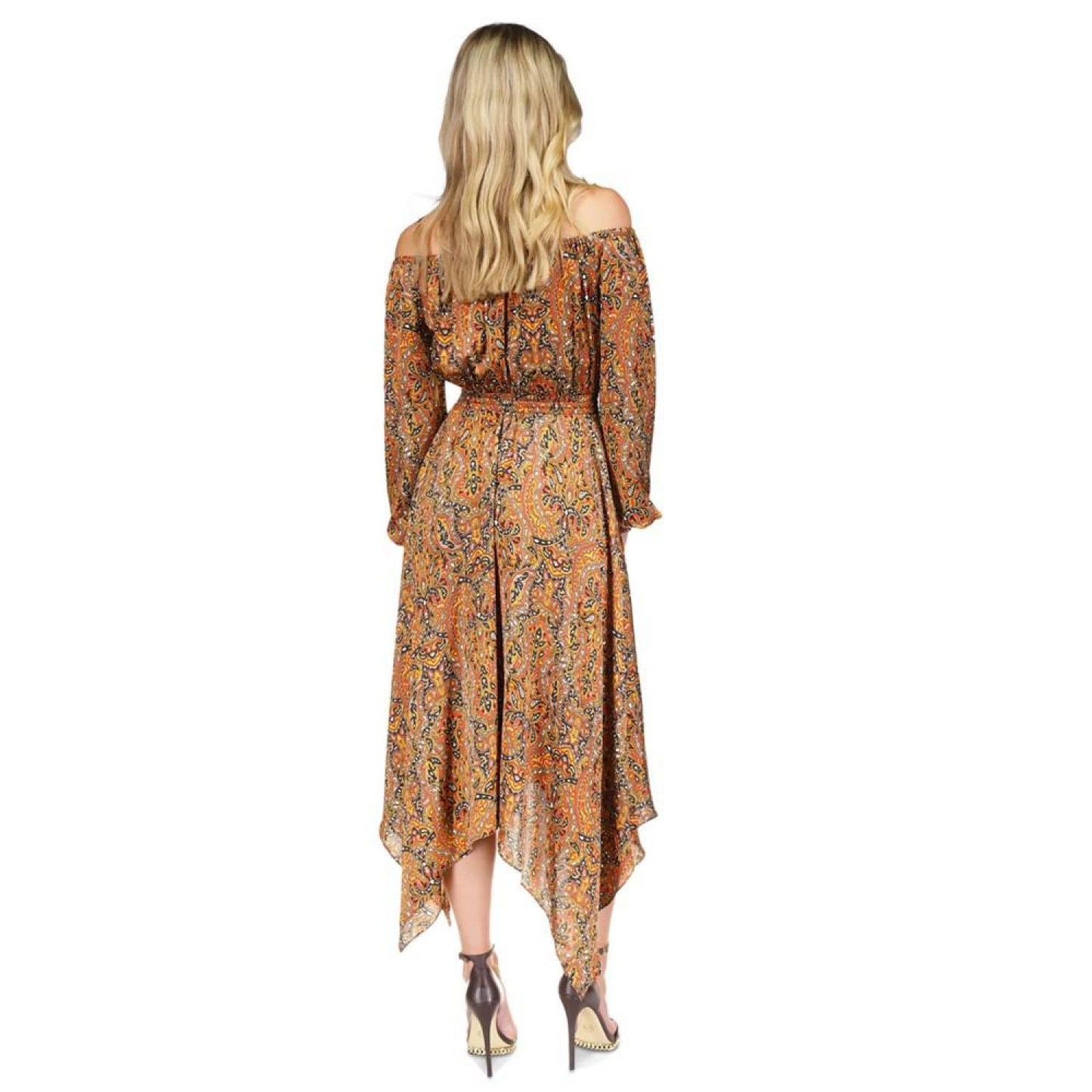 Women's Paisley Handkerchief-Hem Midi Dress