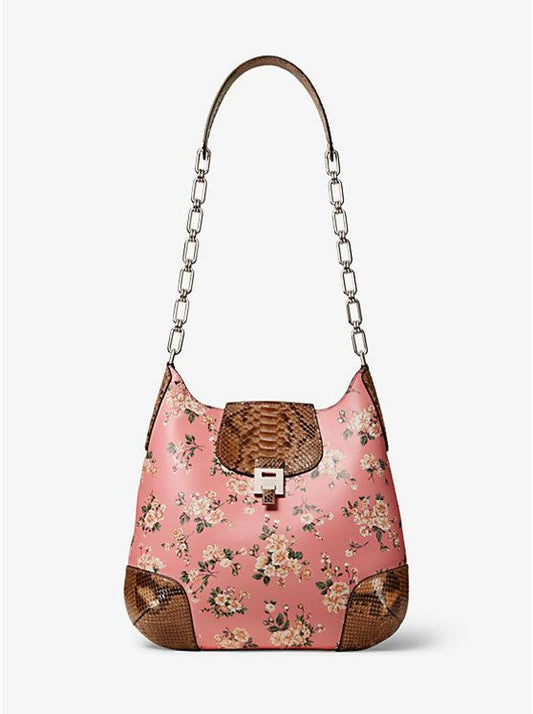 Bancroft Oversized Floral Calf Leather and Python Shoulder Bag