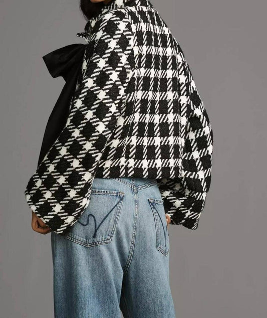 Kennedy Houndstooth Bow Jacket In Black And White