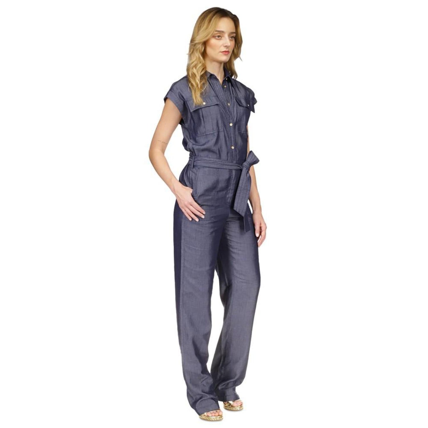 Women's Tie-Waist Button-Front Jumpsuit