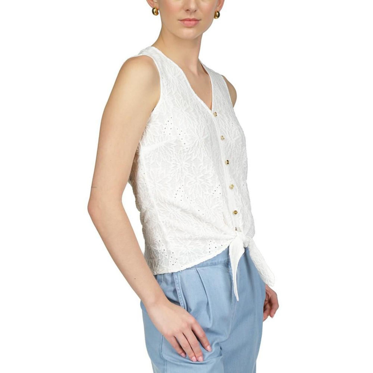 Petite Button-Front Tie-Hem Tank Top