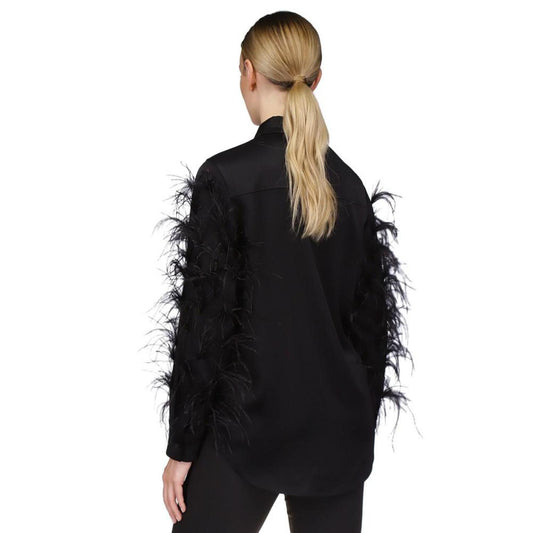 Women's Feather Trim Satin Blouse