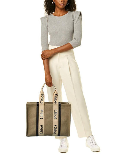 Chloé Woody Large Canvas & Leather Tote