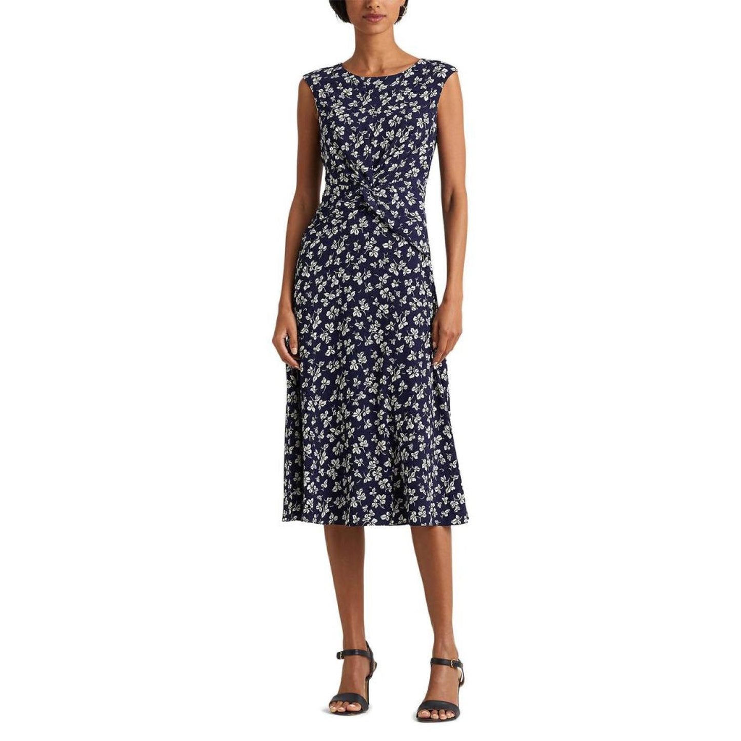 Leaf-Print Twist-Front Crepe Dress