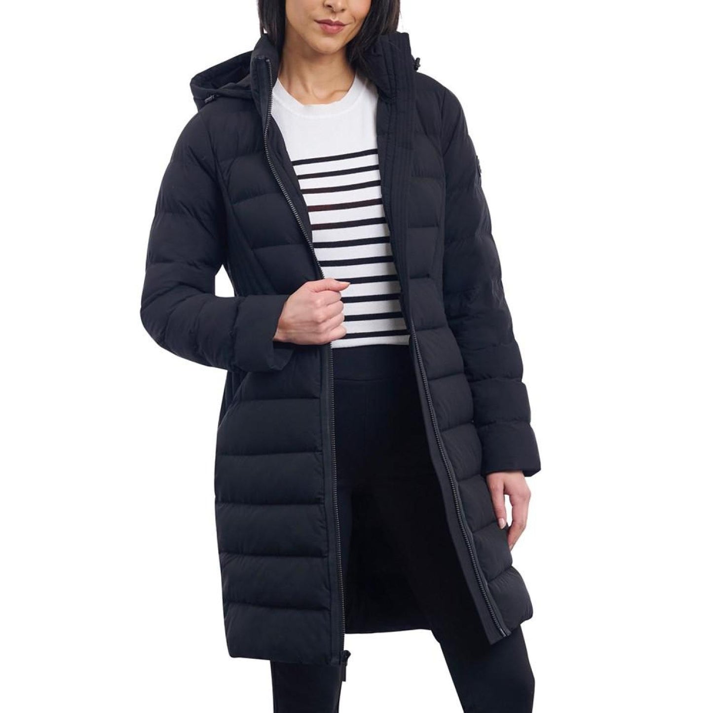 Women's Hooded Faux-Leather-Trim Puffer Coat