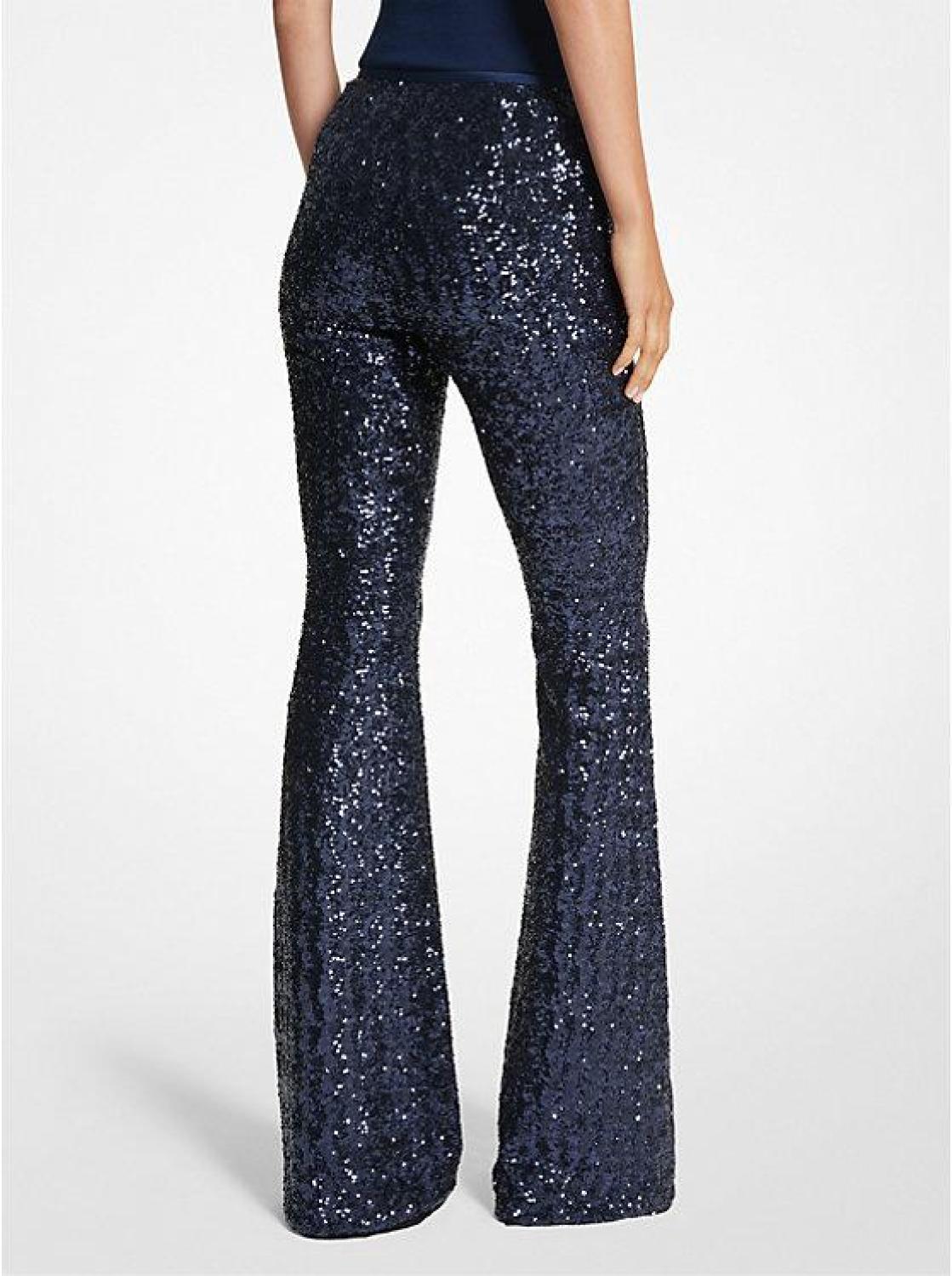 Sequined Stretch Tulle Flared Pants