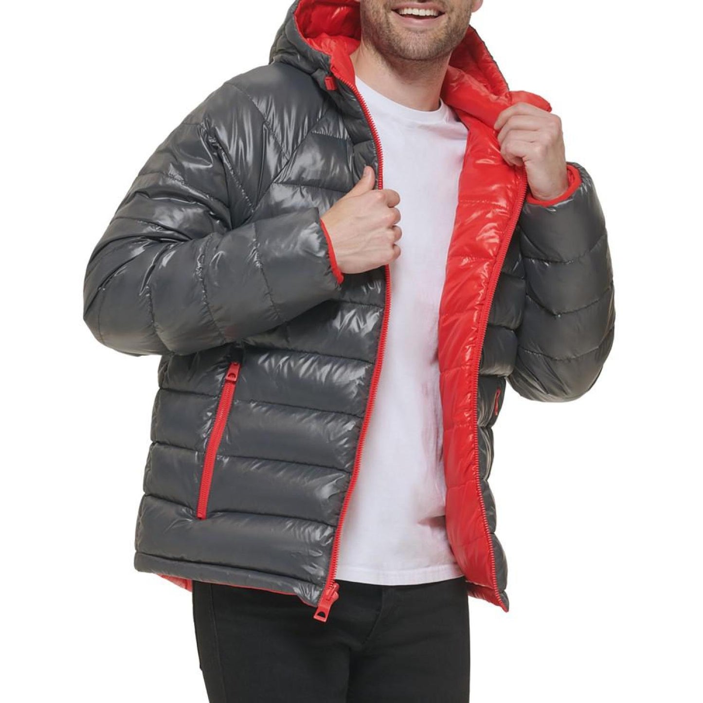 Men's Reversible Quilted Full-Zip Hooded Puffer Jacket