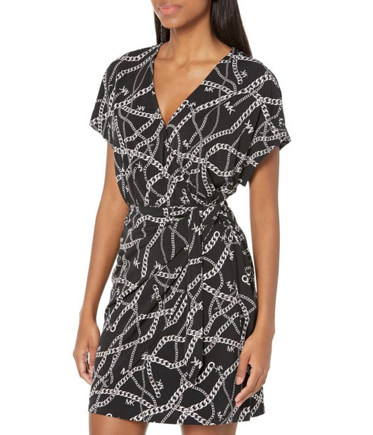 Petite Print Tie Faux Wrap Dress