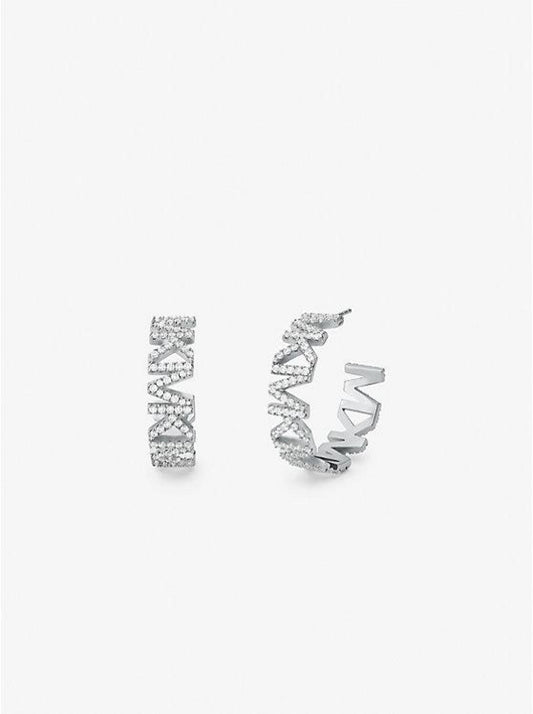 Platinum-Plated Brass Pavé Logo Large Hoop Earrings