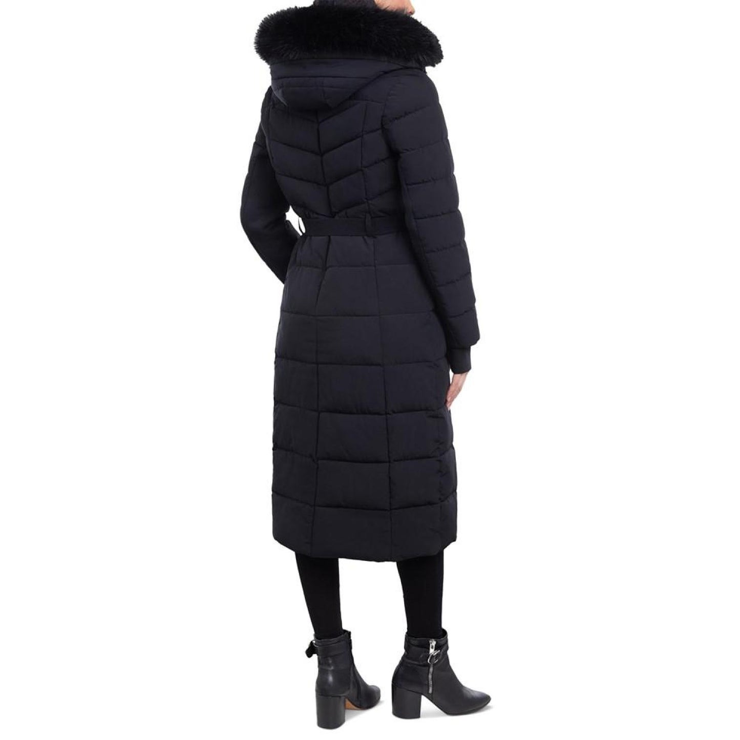 Women's Belted Faux-Fur-Trim Hooded Maxi Puffer Coat