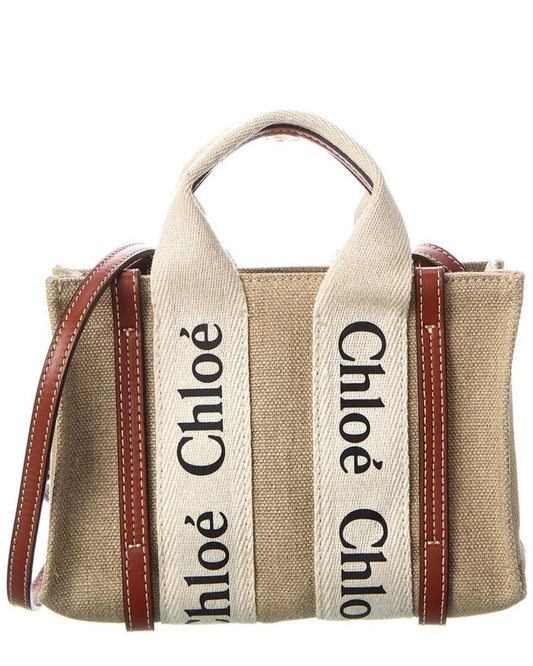 Chloe Woody Mini Canvas & Leather Tote